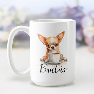 Café Cão Chiwawa com caneca de café, cão com atitude