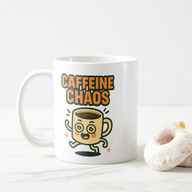 Café Caótico Desenho Animado de Xícara de Café Div (Com Donut)