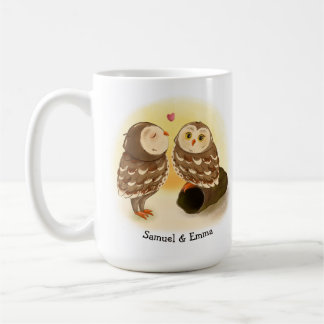 Café Casal Adorável de Coruja na Caneca Romântica Sunse