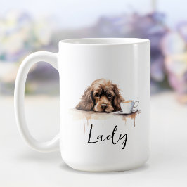 Café Cocker Spaniel com caneca de café, cão com atitude