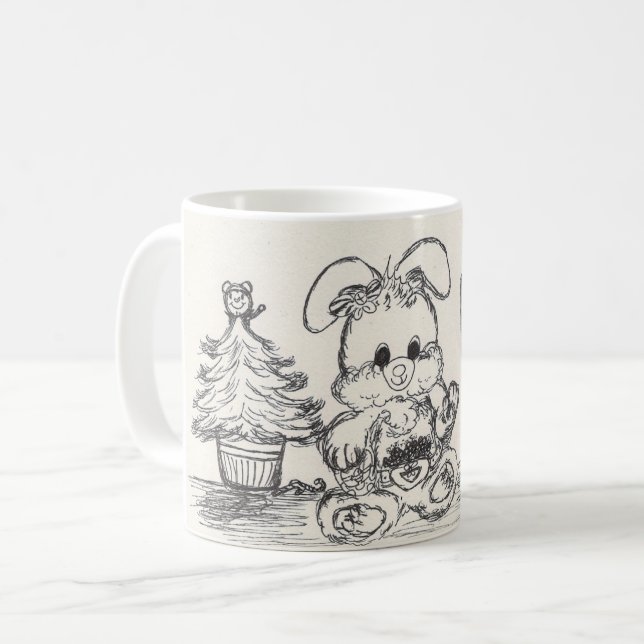 Café Coelho em uma caneca de canto do esboço (Frente Esquerda)