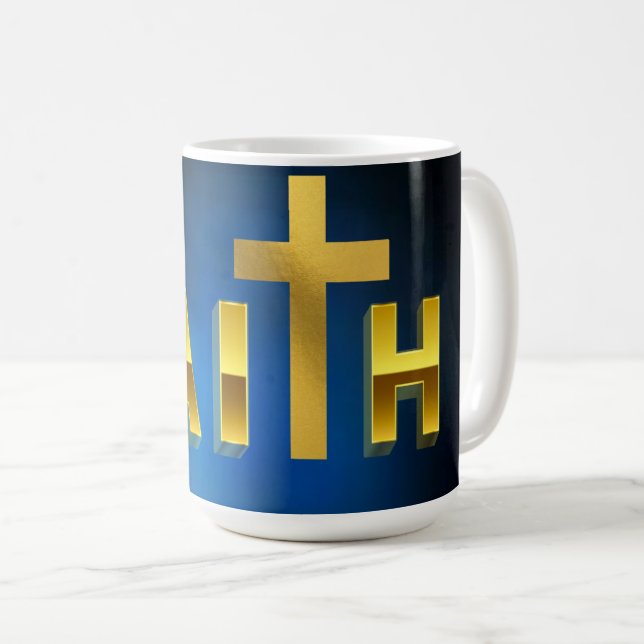 Café "Comece seu dia com um golpe de fé." Caneca (Frente Esquerda)