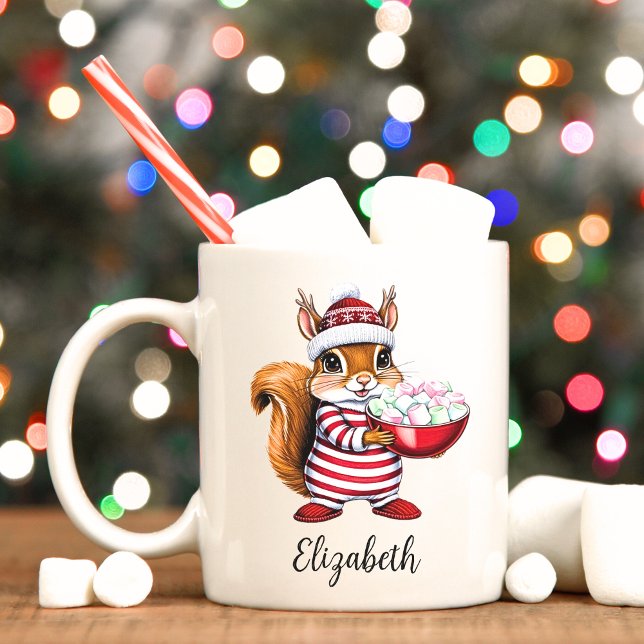 Café Corpo-de-Bela-Boca Personalizado Caneca de Natal (Reindeer squirrel personalized Christmas mug.)