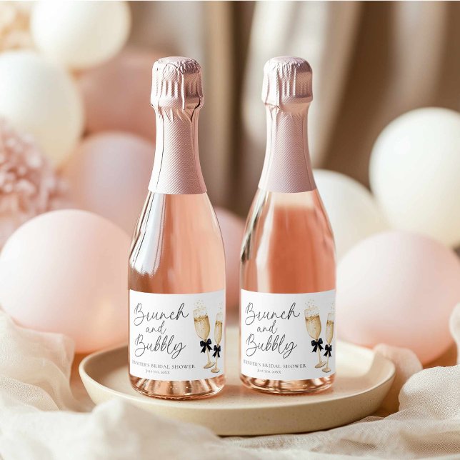 Café da Manhã Elegante e Brinde de Chá de Noiva (Gold Brunch and Bubbly Mini Champagne Labels)