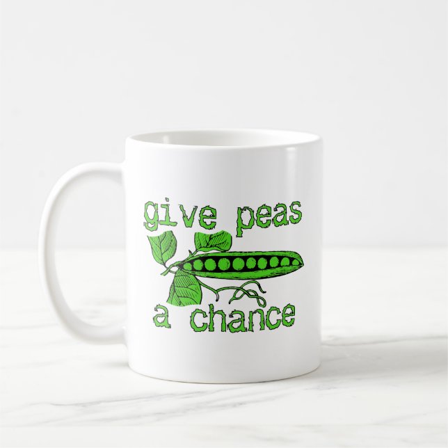 Café Dê uma Chance às Ervilhas Caneca Divertida de Paz  (Esquerda)