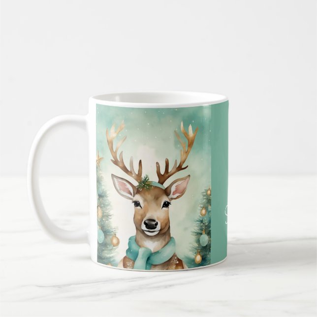 Café "Deixe Nevar" Caneca de Natal Azul Turquesa e Dour (Esquerda)