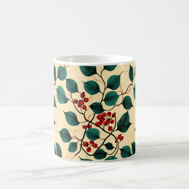 Café Desenho de Caneca com Padrão de Folhas Botânicas A (Centro)