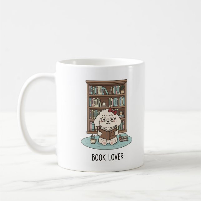 Café Desenho de Caneca de Leitura de Cachorrinho Poodle (Esquerda)