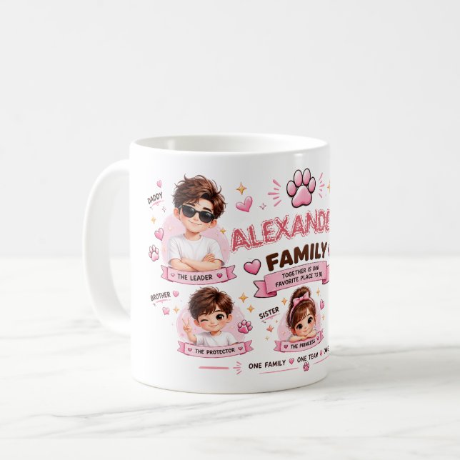 Café Design de Caneca de Família Fofa (PERSONALIZADO) (Frente Esquerda)