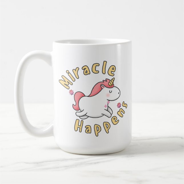 Café design de caneca de unicórnio fofo acontece milagr (Esquerda)