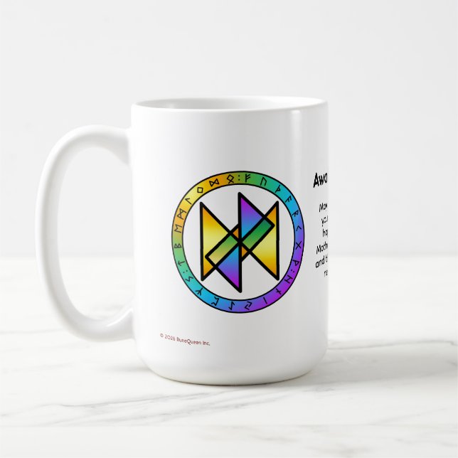 Café Desperte para a Alegria! Caneca de 15 oz com Runa  (Esquerda)
