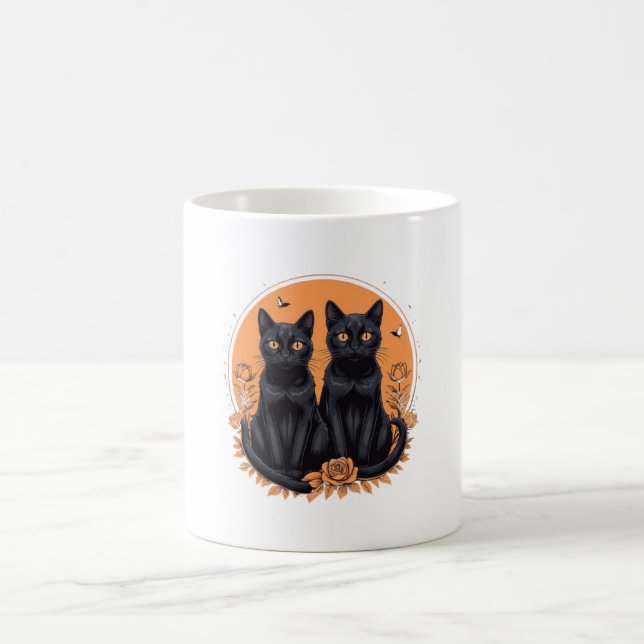 Café dois gatos pretos para uma caneca de presente engr (Centro)