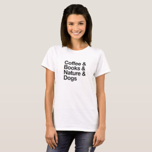 Café e Livros & Natureza e Cães T-Shirt (Preto)