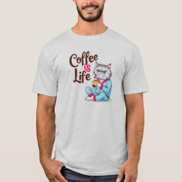 Café é Vida com Camisa de Gato Engraçado