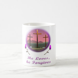 Café Ele perdoa a caneca de presente cristão