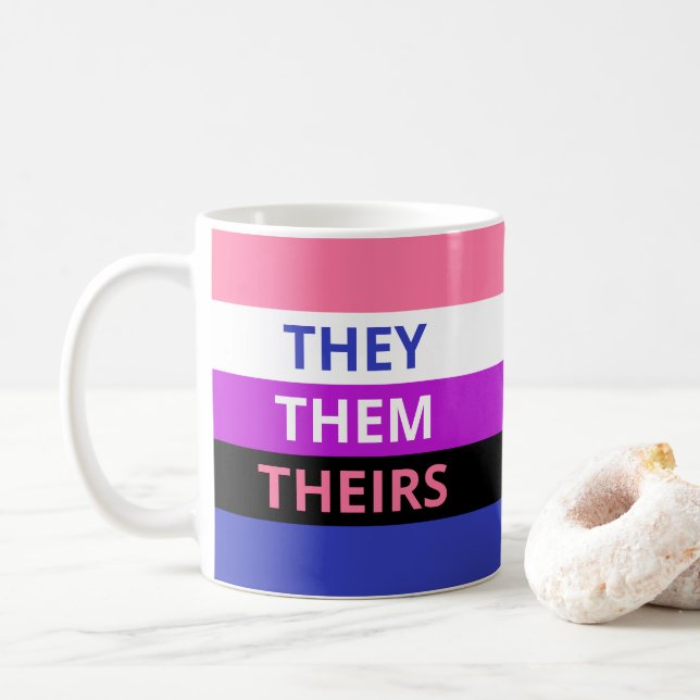 Café Eles/eles/dele caneca do clássico de Genderfluid (Com Donut)