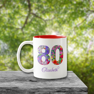 Café Em Dois Tons 80 de aniversário, caneca floral colorida