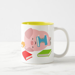 Café Em Dois Tons A caneca pequena do amante de livro (porco bonito