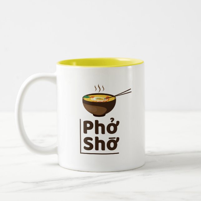Café Em Dois Tons Amarelo original da caneca de Pho Sho dos Ramen (Esquerda)