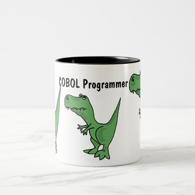 Café Em Dois Tons AQ- caneca do dinossauro do programador de COBOL (Centro)