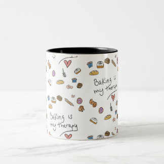 Café Em Dois Tons Assar é Minha Terapia, Caneca de Ilustração