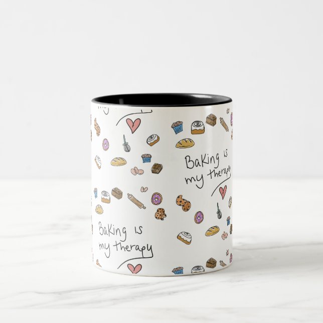 Café Em Dois Tons Assar é Minha Terapia, Caneca de Ilustração (Centro)