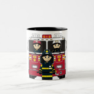 Café Em Dois Tons Bombeiros com caneca da viatura de incêndio