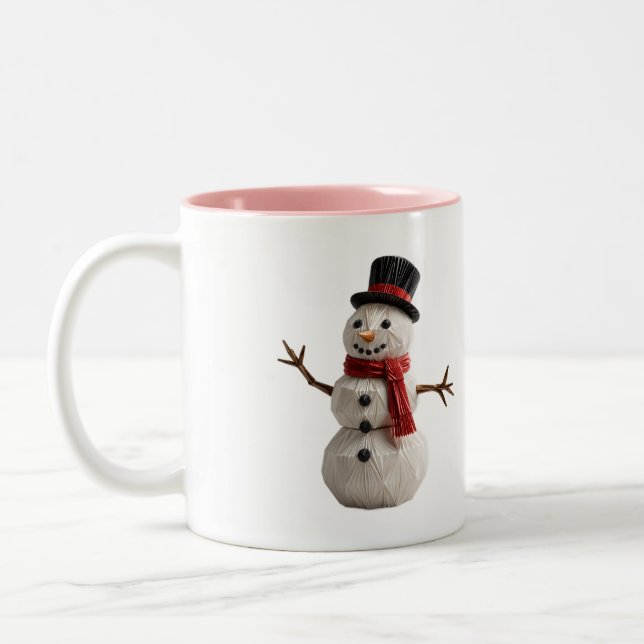 Café Em Dois Tons Boneco de Neve Origami com Caneca de Cachecol (Esquerda)