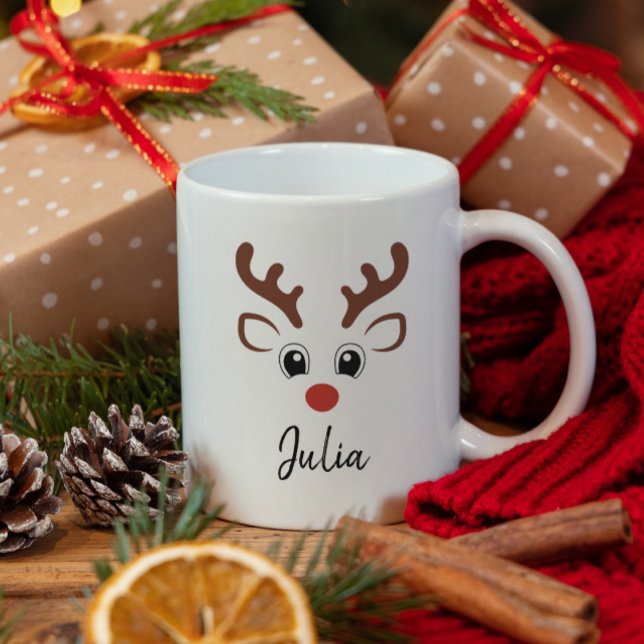 Café Em Dois Tons Bonita Reindeer Nome Caneca de Natal (Criador carregado)