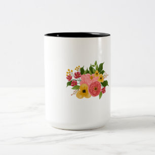 Café Em Dois Tons Buquê Floral Colorido Caneca de Flor Botânica