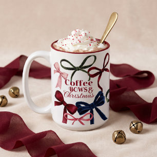 Café Em Dois Tons Café, Laços e Caneca de Natal Colorida Aquarela