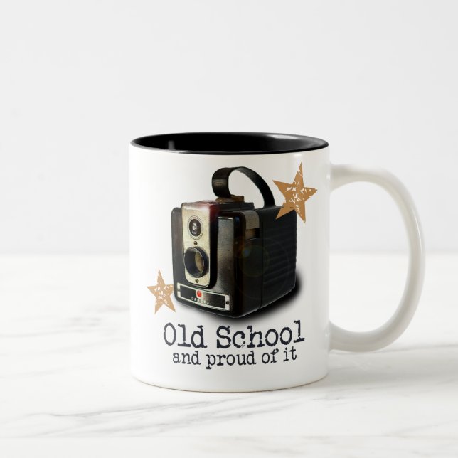 Café Em Dois Tons Câmera antiga caneca de escola antiga (Direita)