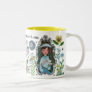 Café Em Dois Tons Campo de Menina Flor Animal Caneca
