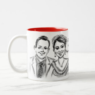 Café Em Dois Tons Caneca 2014b da caricatura do casamento de