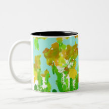 Caneca Abstrata de Duas Cores Verde e Dourado Flor