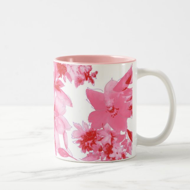 Café Em Dois Tons Caneca Artística de Flor Rosa (Direita)