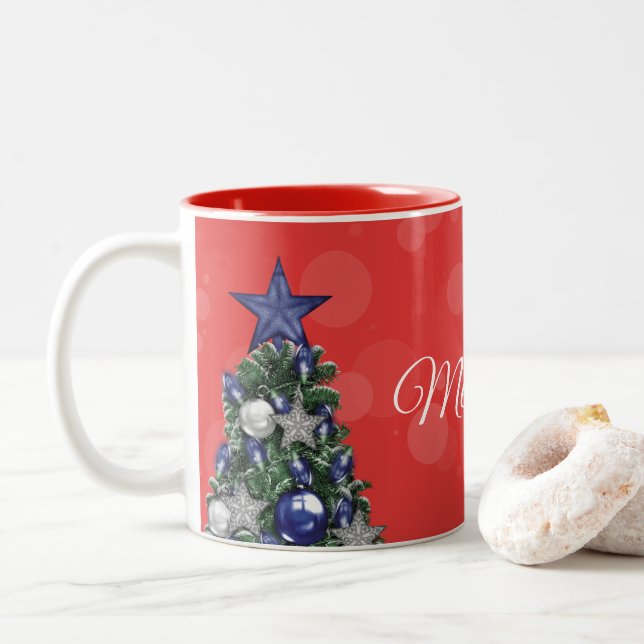 Café Em Dois Tons Caneca - árvore de Natal (Com Donut)