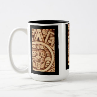 Café Em Dois Tons Caneca asteca do detalhe do calendário de AfriMex