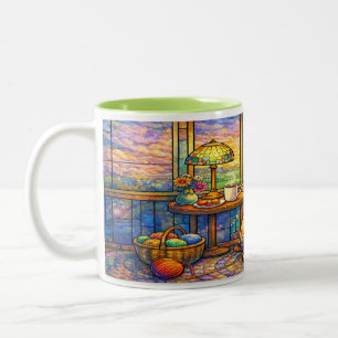 Café Em Dois Tons Caneca Avó de Vidro Colorido Tricô, Gato e Aconche
