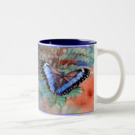 Café Em Dois Tons Caneca azul da gratitude da aguarela de Morpho