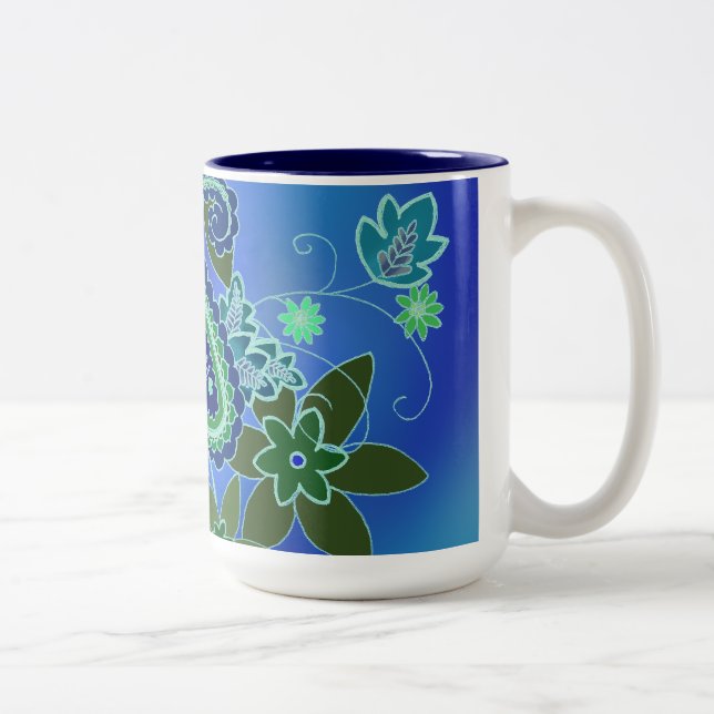 Café Em Dois Tons Caneca azul de Paisley (Direita)