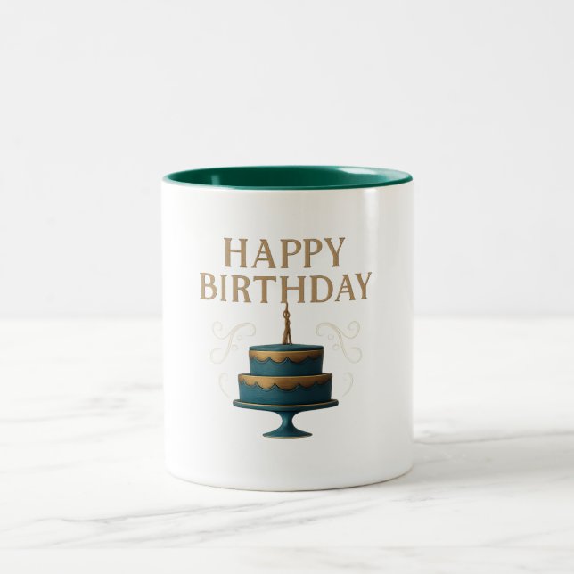 Café Em Dois Tons Caneca - Bolo de Aniversário Feliz (Centro)