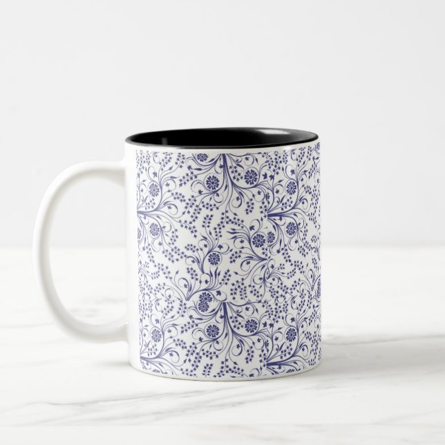 Café Em Dois Tons Caneca Branca de Elegância Botânica (Esquerda)