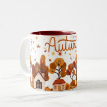 Caneca Casas Folhagem Aconchegante Vila de Outono