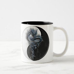 Café Em Dois Tons Caneca chinesa do dragão de Yin Yang