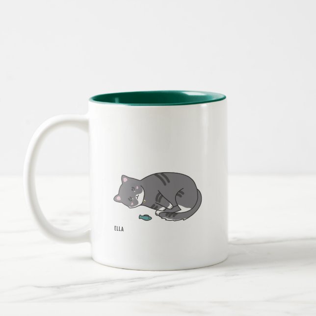 Café Em Dois Tons caneca cinzenta do gato de gato malhado (Esquerda)