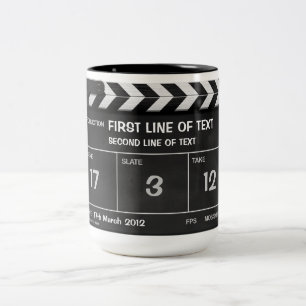 Café Em Dois Tons Caneca CLÁSSICA de CLAPPERBOARD com seu texto