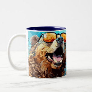 Café Em Dois Tons Caneca Colorida Cachorro Legal Com Óculos de Sol V