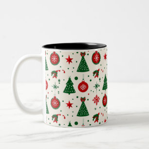 Café Em Dois Tons Caneca com Árvore de Natal Clássica e Padrão de En