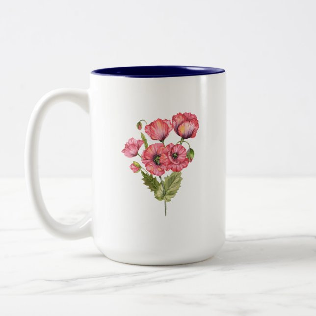 Café Em Dois Tons Caneca com Buquê de Flores Rosa Romântico (Esquerda)